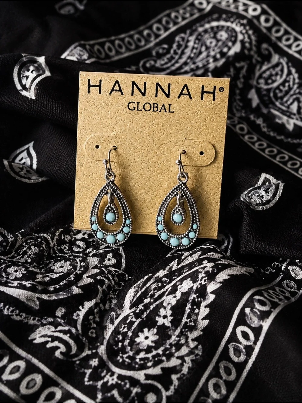 Hannah Global Dangle Earrings in Silver and Turquoise